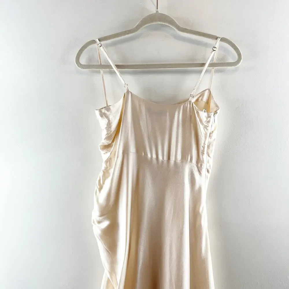 Shona Joy La Lune Ruched Side Slit Maxi Formal Slip l Dress Gown Cream 4 - Picture 10 of 12